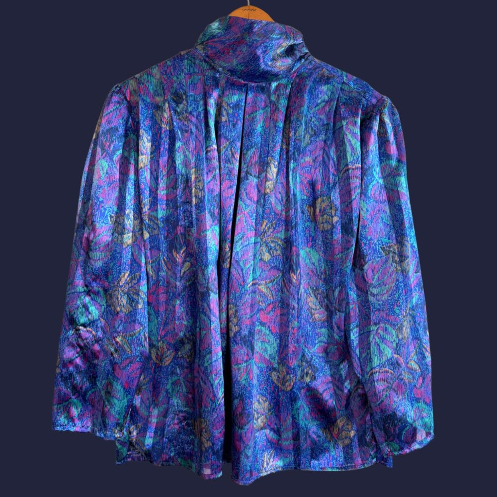 Vintage Tess Satin Mock-neck Pleated Maximalist Blouse